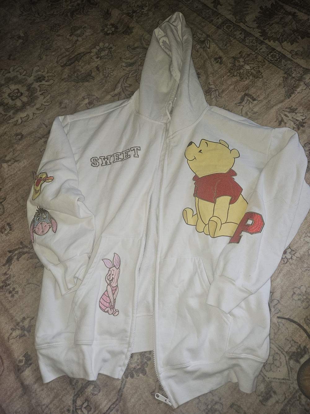 Disney White Winnie the Pooh Zip-Up Hoodie with Character Prints